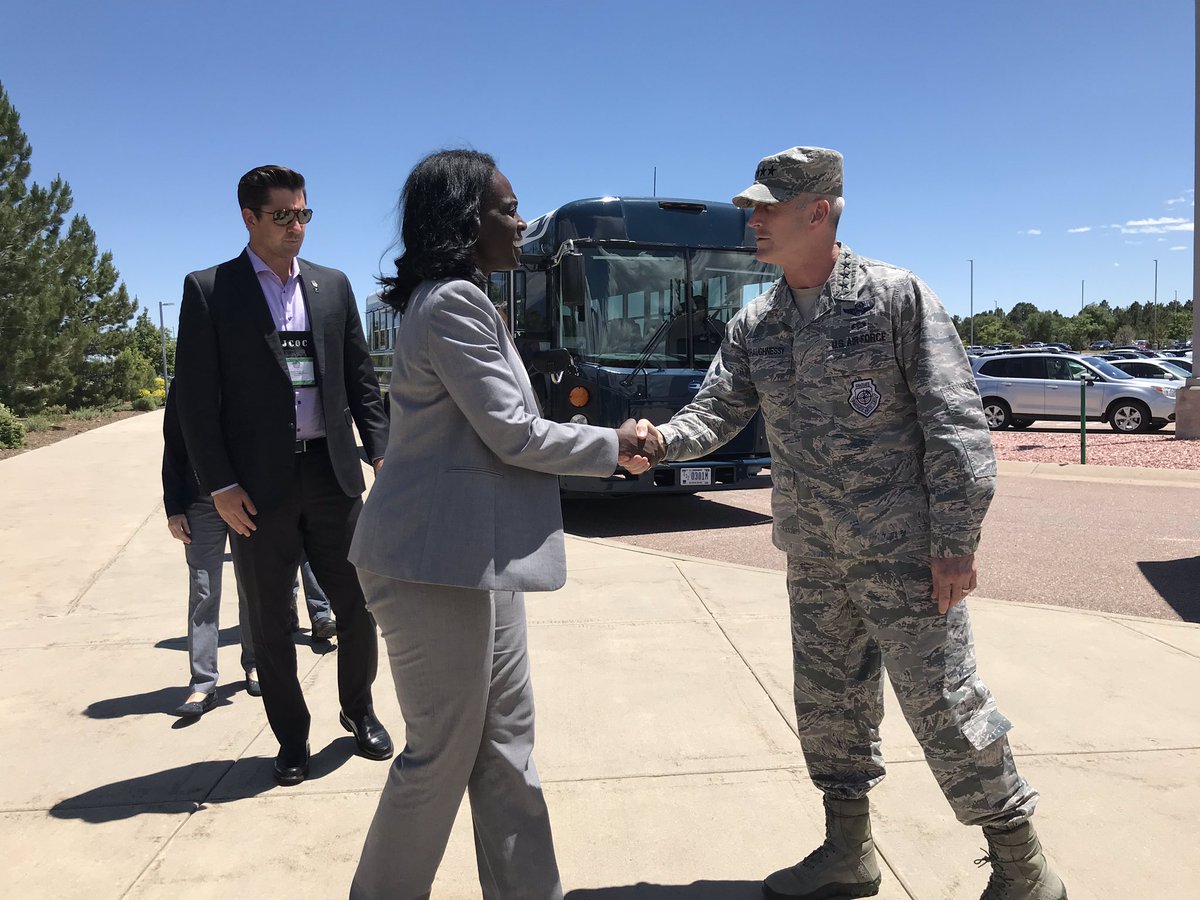 DoD_Outreach's tweet photo. Two commands with one common purpose - to defend the homeland!

@USNorthernCmd and North American Aerospace Defense Command commander, @USAirForce Gen. Terrence J. O'Shaughnessy, welcomes members of the #JCOC91 for a command brief &amp; discussion @PeteAFB, Colo. #KnowYourMil https://t.co/voyceyl7F0