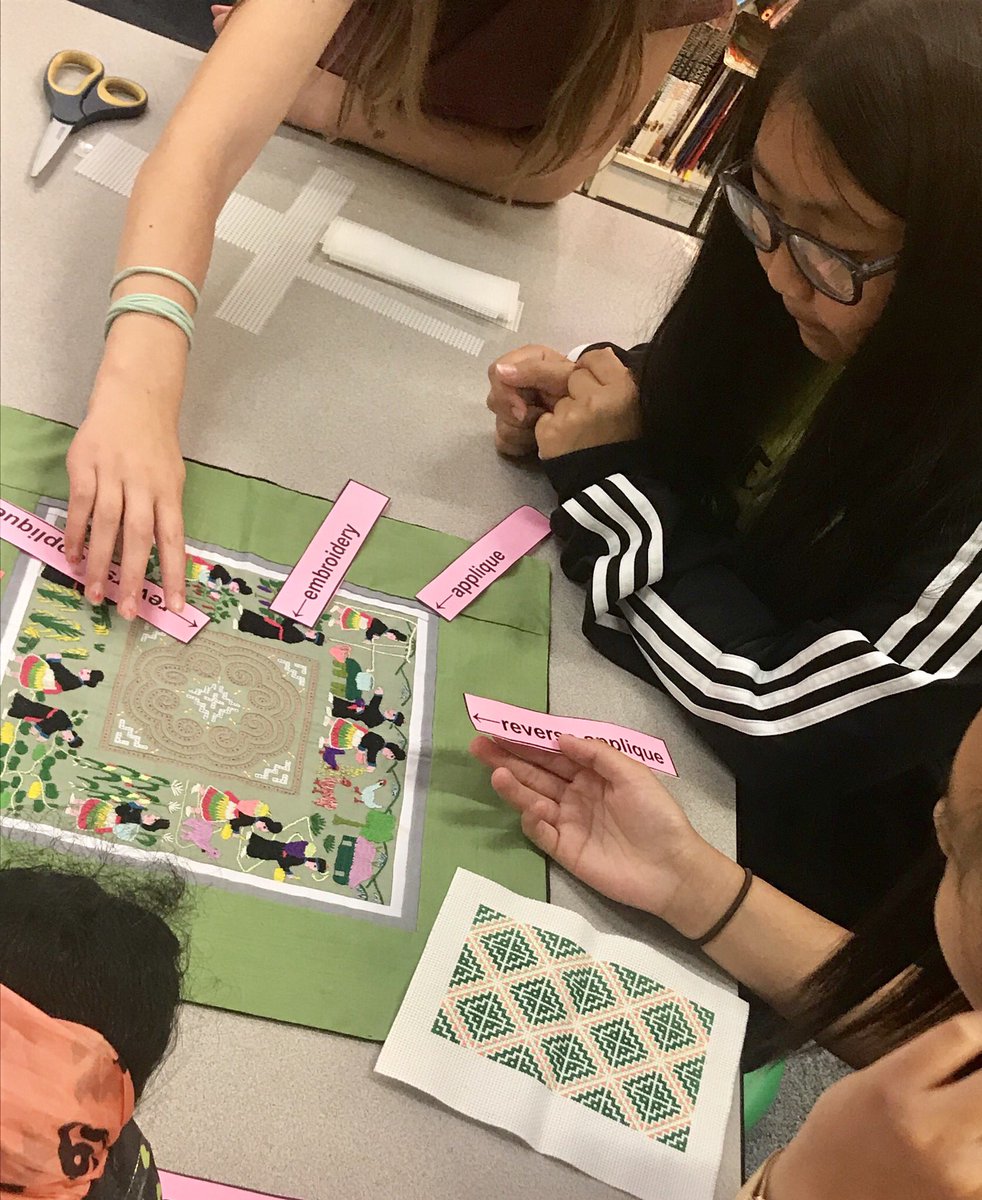 ELLTeacherDCEMS's tweet photo. Today students learned about four techniques used in paj ntaub: batik, embroidery, appliqué, and reverse appliqué. Then they created their own designs and began embroidering bookmarks. #HmongCultureAndHistory #TimetoShineSummerLearning #EverestPride https://t.co/fRe3u01plS