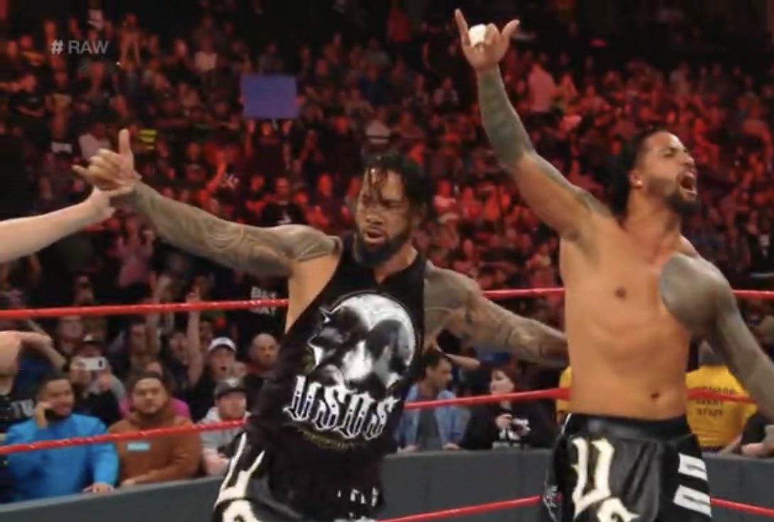 WWEIndia's tweet image. The @WWEUsos emerge VICTORIOUS in this #8ManTag Elimination Match! #RAW