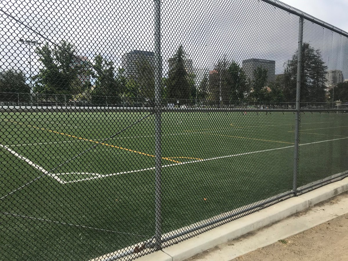 Westwood Park's locked, fenced synthetic soccer field today - one child and one adult using it. #westwoodpark