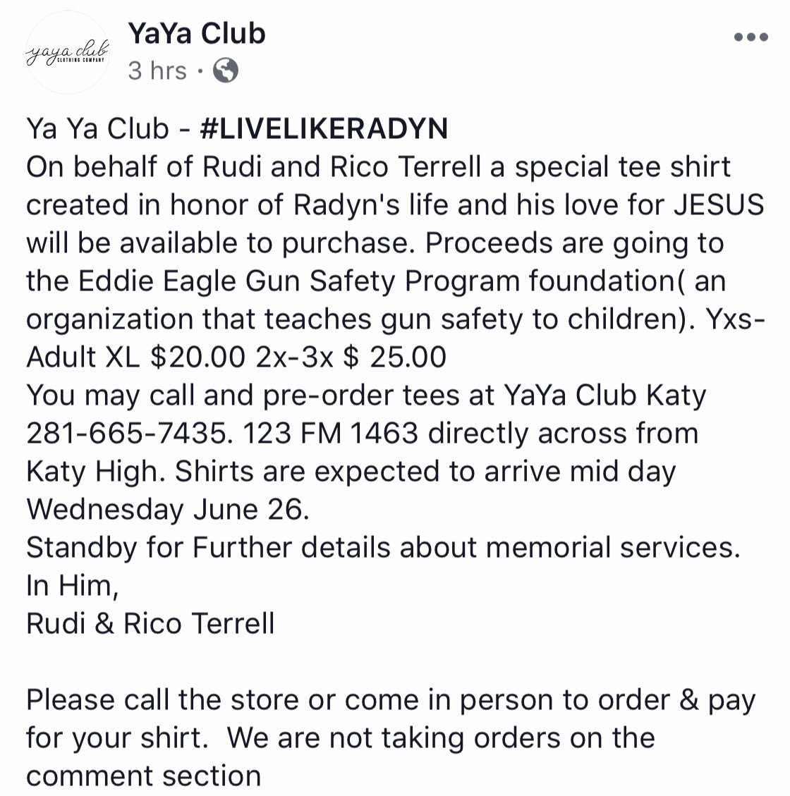 prgarcia1979's tweet photo. 💙👼🏽This is why I love our Katy community! Go get your #LiveLikeRadyn shirt today! #KatyStrong4Ever https://t.co/Zk7Oveulv3