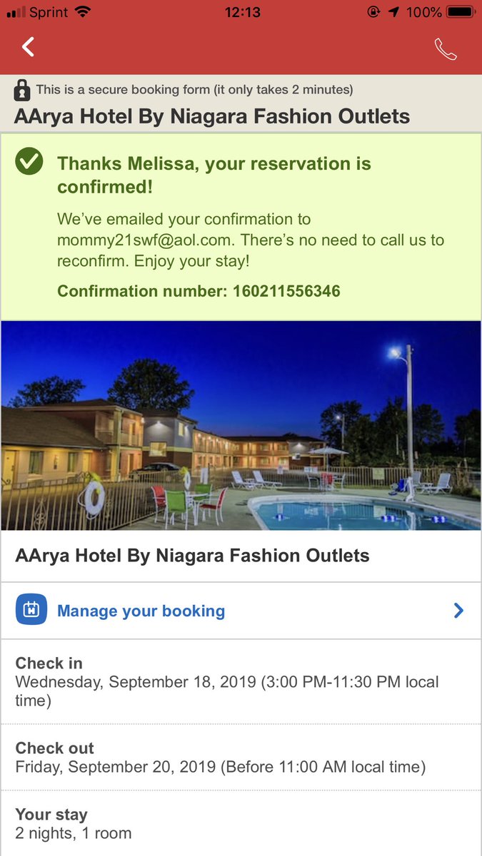 MelissaRocks19's tweet photo. Hotel booked for #NiagraFalls in Sept.! #makingmydreamscometrue #bucketlist #check https://t.co/IMt6xofSHR