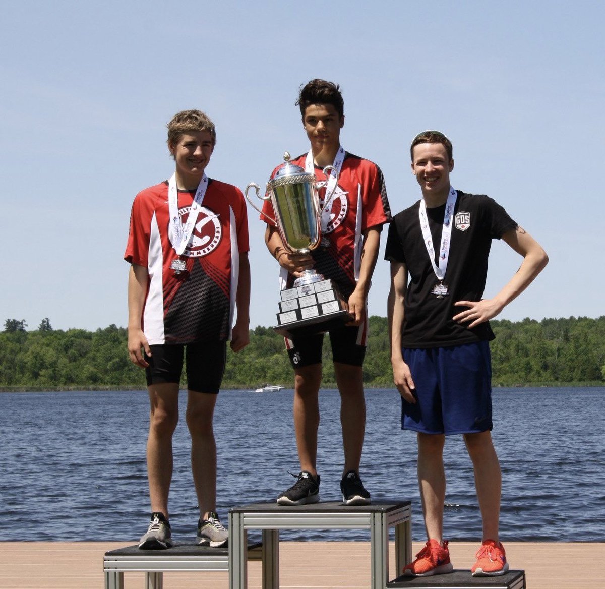 Sashi_S_S's tweet photo. Congratulations to Sage and Ian, Hammerhead teammates, and fellow competitor Max, on your podium and Ontario Summer Games qualifications at the Lakefield Triathlon this weekend! First of the @TriOntario Youth Cup series.
@David_Hopton 
#HamiltonHammerheads https://t.co/AACulX9P0U