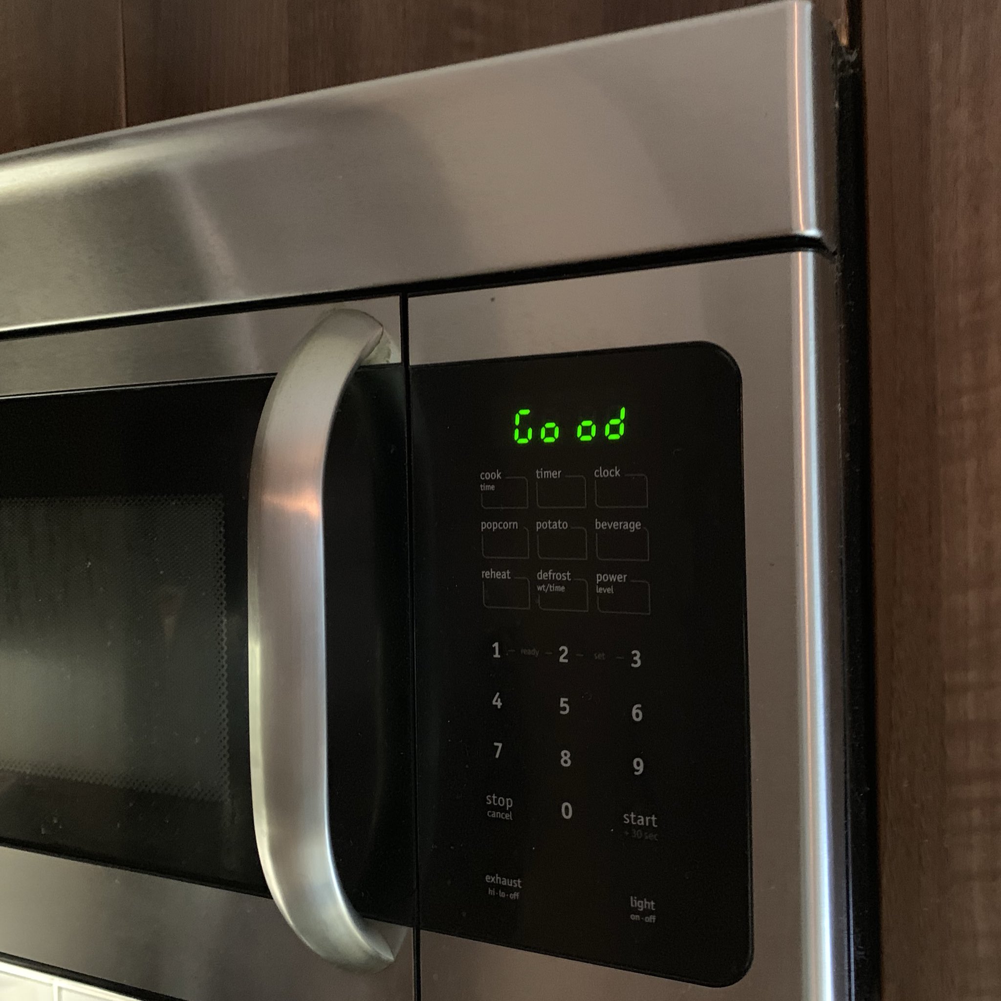 Lucy James on X: "when our microwave is finished, it just says 'Good' in an eerily passive aggressive way https://t.co/qQrmD2rihD" / X