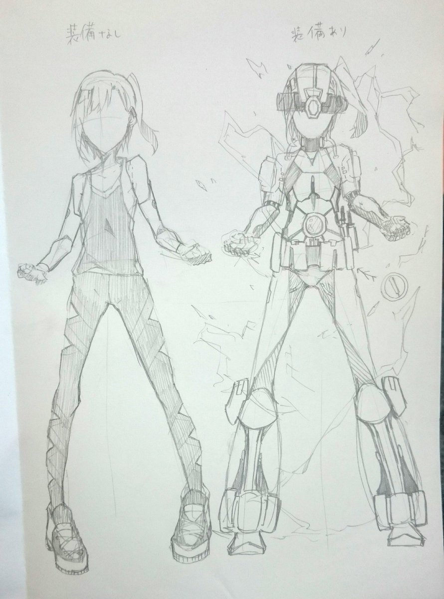 案出し
ロボットキャラ描くと背景描くのに覚悟いりそう。。 