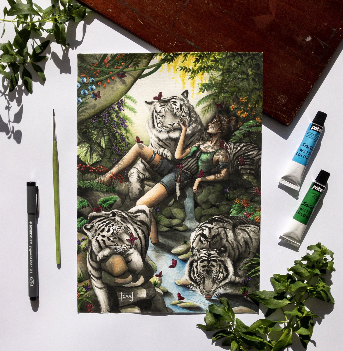 galaxiesofclare's tweet photo. Meet Sofia and her tigers...🖤 #watercolor #fantasy #whitetiger https://t.co/qK7dJwrHau
