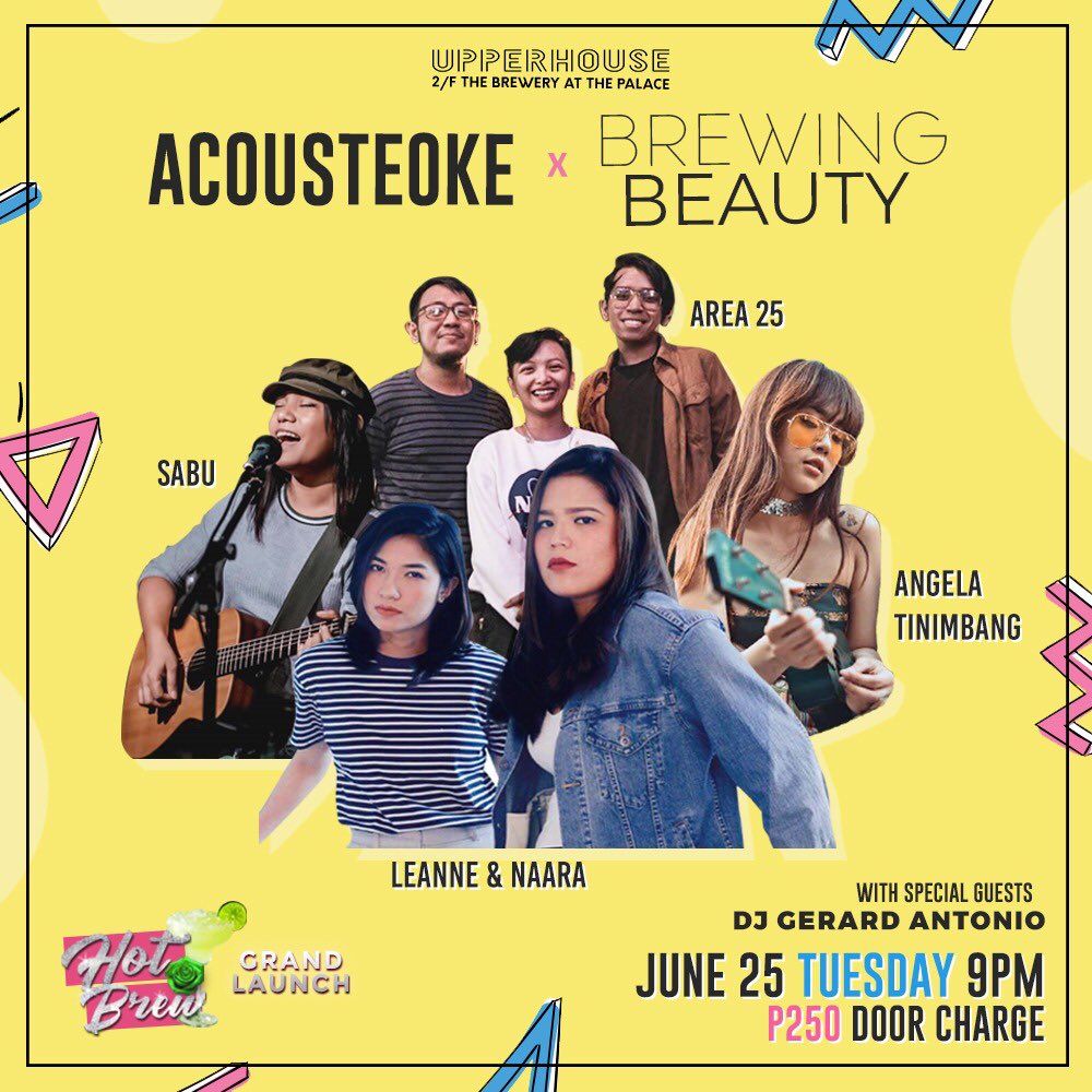 Bring your friends and jam with us tonight June 25 as ACOUSTEOKE x Brewing Beauty presents Angela Tinimbang, Sabu, Area 25, and Leanne &amp; Naara! Doors open at 8PM with P250 door charge. 
.
For reservations  0917 507 3442
.
.
#ACOUSTEOKE
#BrewingBeauty