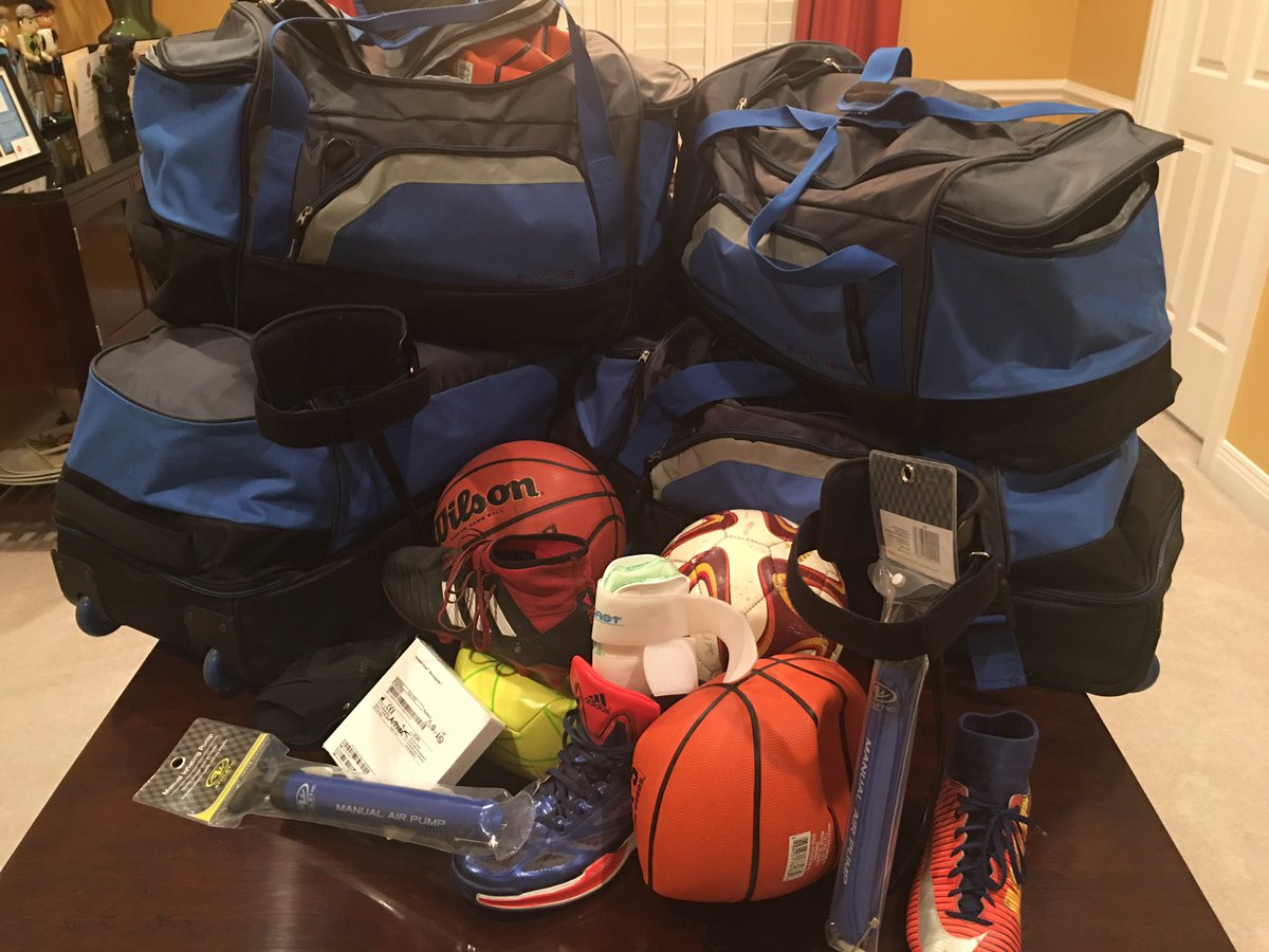 AmyLeszynski's tweet photo. Duffle bags are packed with supplies for NPH Orthopedic medical mission in Honduras. Specialized braces and splints for patients in addition to cleats, balls and pumps for young Hondurans have been generously donated by vendors and members our community. Thanks for your support. https://t.co/W1ym2mPKWW