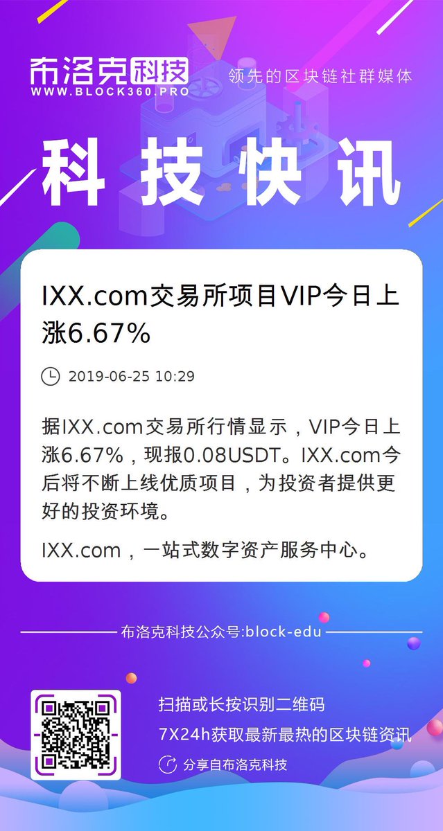 VIPchain's tweet photo. #VIPChain is a blockchain investment and financing platform
https://t.co/ynNpZmoC5C LISTING
Welcome to https://t.co/b1QMtzh7V3 deposit, exchange, VIPChain
#BTC #ETH #EOS #XRP https://t.co/smTIw8PDZF