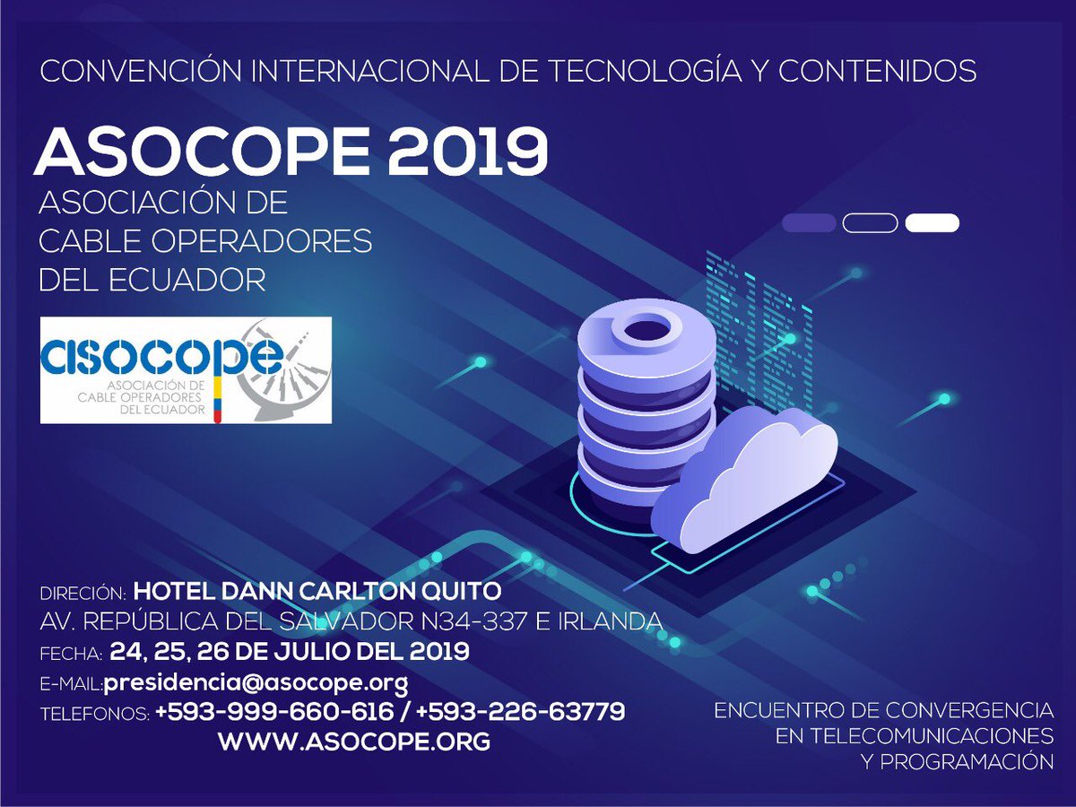ASOCOPE_EC's tweet photo. Invitación Feria Tecnológica y de contenidos ASOCOPE 2019 https://t.co/VvwLc06RFx