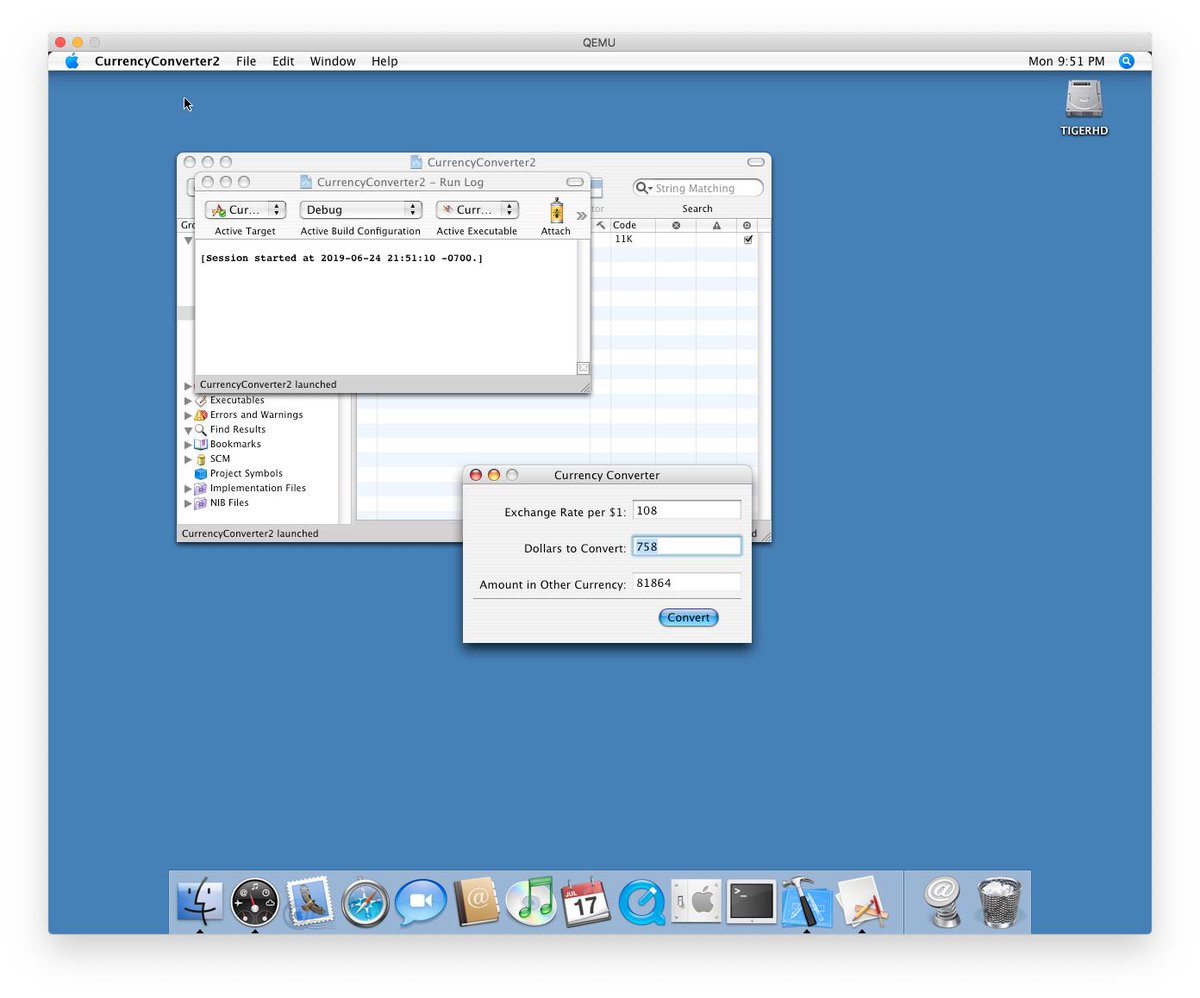 mmcthrow's tweet image. It works!  With the help of Stack Overflow I was able to get the Mac OS X Tiger example of CurrencyConverter running on GNUstep in FreeBSD 12 without any code modifications; just a GNUmakefile and a GNUstep-specific Info.plist file.  #GNUstep #macOS #XCode