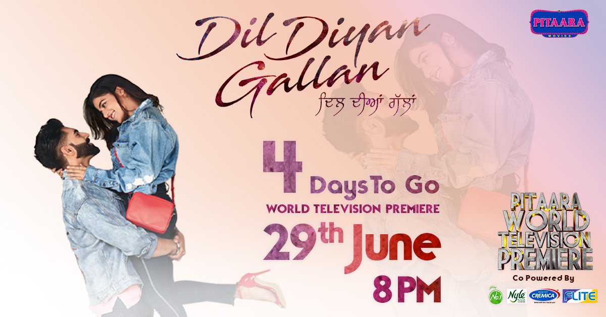 PitaaraTv's tweet photo. 4 Days to go World Television Premiere pehli vaar Pitaara te
•• Dil Diyan Gallan ••
@ParmishVerma & @GabbiWamiqa 29th June Sat 8 PM
Only on @PitaaraTv
#cremica #godrejno1
#nyleshampoo #fliteindia https://t.co/RgrTBmnQLc