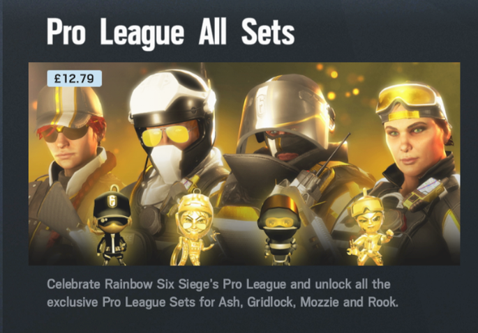 SiegeClub's tweet photo. New Pro League Sets for Mozzie, Gridlock, Ash &amp; Rook https://t.co/cX9YNiOFmG