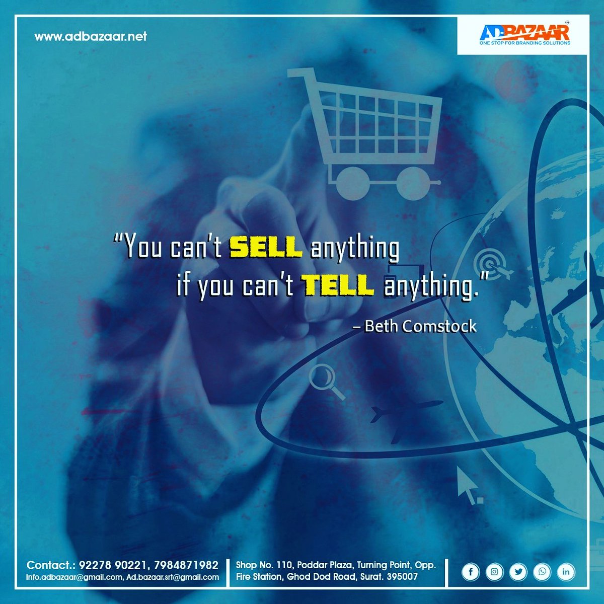 adbazaar_advt's tweet photo. You can't sell anything if you can't tell anything.
#Surat #Gujarat #adbazaar #business #advertising #graphicdesign #marketing #motivation #startup #love #fashion #like #work #design #advertisment #smallbusiness #inspiration #kirangd #socialmedia  #branding #life #Instagram https://t.co/yizeKRfRjO