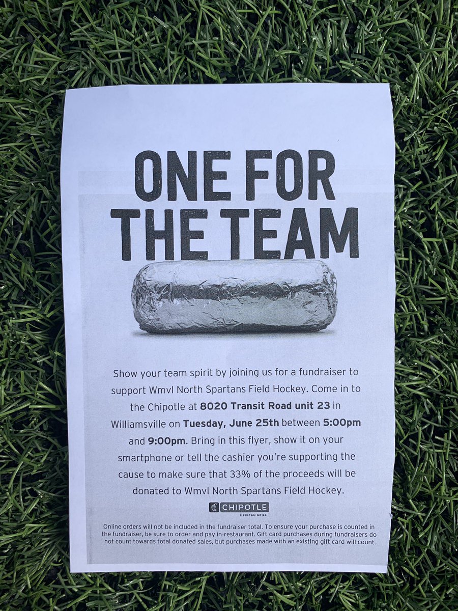 Come to Chipotle today from 5-9 to support your spartan field hockey team!🌯🏑
