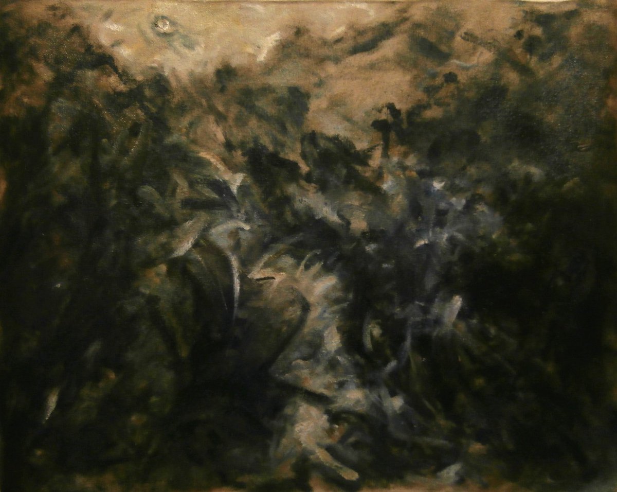 JThompsonArtist's tweet photo. Dark Tasmanian landscape, 2007. The landscape is subdued in deep winter by low light and the constants of mist and rain, against which its forms are implied rather than asserted. #tasmanianwinter #tasmanianart https://t.co/UIIeuOD55d