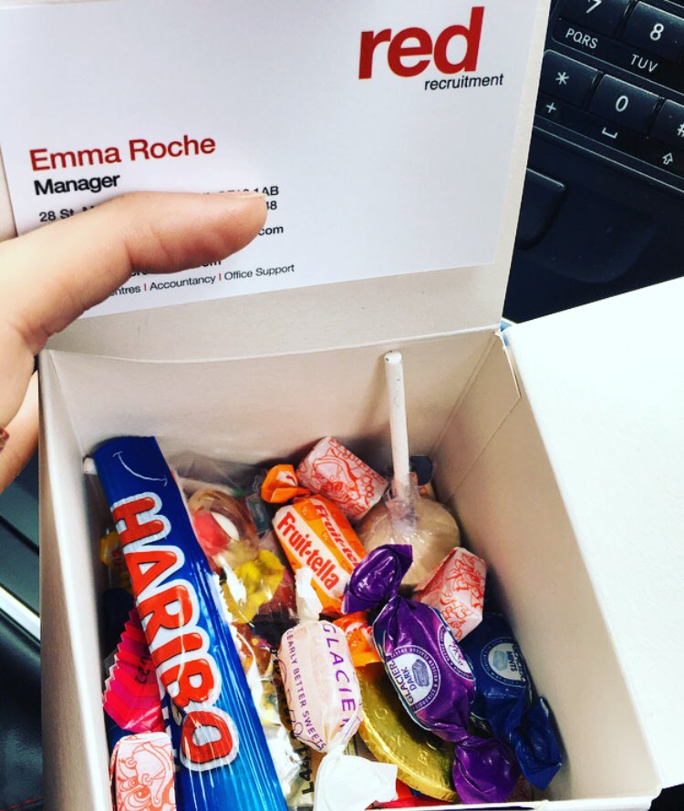 KateLibbyJones's tweet photo. Wicked morning with @BethanDarwin and Red Recruitment discussing the impact of social media use on companies! Thanks @RedRecruitment1 for the sweets 👌🍬 #nicetouch https://t.co/KvWVorOLQZ