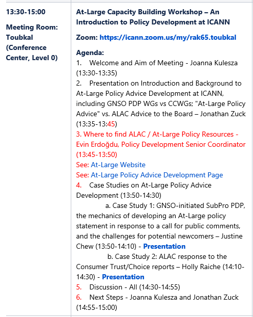 KuleszaJ's tweet photo. Help us develop @ICANNAtLarge policies. Join us in Toubkal at 13:30. We'll show you what we're doing in #SubPro & #CCT with Justine Chew and Holly Raiche #ICANN65 #ALAC65 @JohnLaprise @javrua @mhudobnik @FilinaNatalia @VSvanadze @hakkrist #AFRALO #EURALO #LACRALO #APRALO #NARALO https://t.co/tgOU6HlDFP