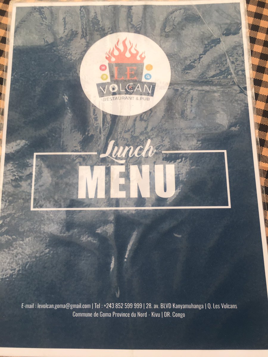 gomaguide's tweet photo. Lunch menu at Le Volcan restaurant in #Goma, #Congo. https://t.co/3n9N4Yzrbc