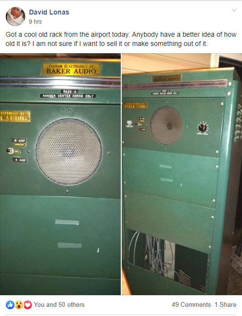 BakerAudio's tweet photo. It's amazing what you can find while cruising the internet. @BakerAudio's history is undeniable. Found this picture in a #Facebook group. Someone acquired this from the @ATLairport. This is equipment we installed in the 1960's! So cool!! #AVTweeps #AVisLife #ThisIsHowWeBaker https://t.co/LOyzOwiez7