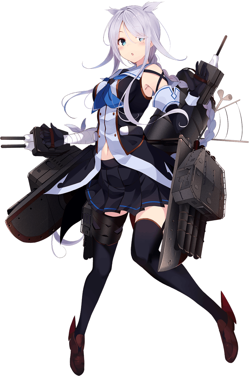 海風改二の立ち絵と中破絵。白露型はどんどん大人びて巡洋艦体型になっ