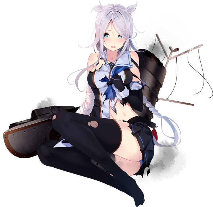 海風改二の立ち絵と中破絵。白露型はどんどん大人びて巡洋艦体型になっ