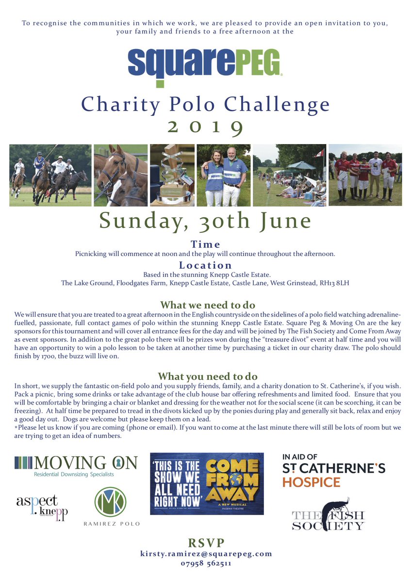 Open invitation to our FREE Square Peg Charity Polo Challenge this Sunday June, 30th in support of <a href="/StCHospice/">St Catherine's Hospice</a>! We hope to see you there! #charitytuesday #polo #aspectpolo #kneppcastle #charity #family #free #event #surrey