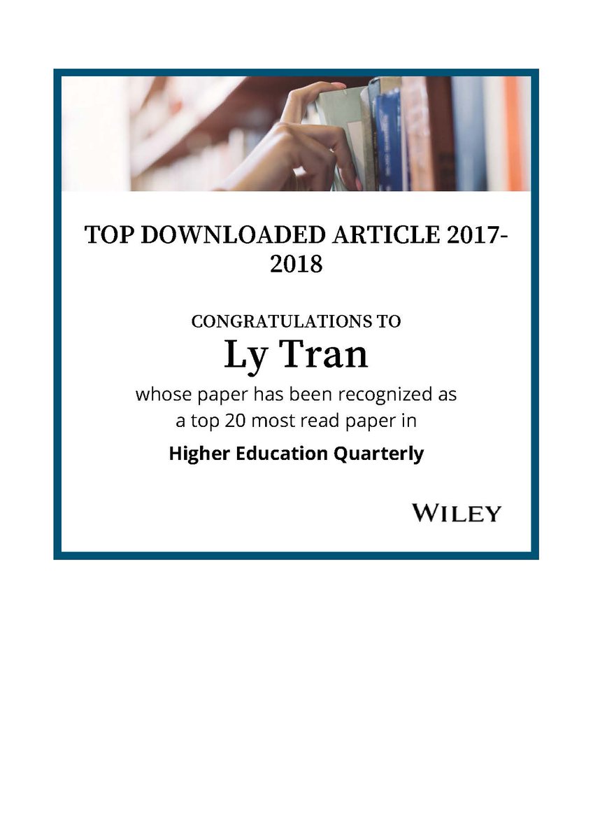 LyTran18's tweet photo. Exciting news! Our article on #NewColomboPlan & #Australian students' engagement with #Asia is recognized a top 20 most read one in #HigherEducation Quarterly #Top20Article #studyabroad; #studentmobility; #intled @ThaothiphuongVu Free access until July 15
https://t.co/hNKYiUj0vc https://t.co/wqJr3Wupxn