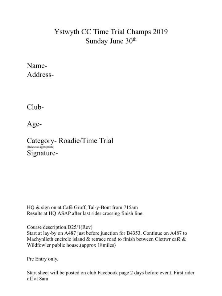 It’s our Ystwyth TT Champs this coming Sunday, an 18-mile course from Taliesin to Machynlleth and back. Race HQ at Caffi <a href="/GruffLewis/">Gruffudd Lewis</a>. Entries must be in with <a href="/AndyHunt75/">Andy Hunt</a> by this Friday, 28th. £3 per rider.