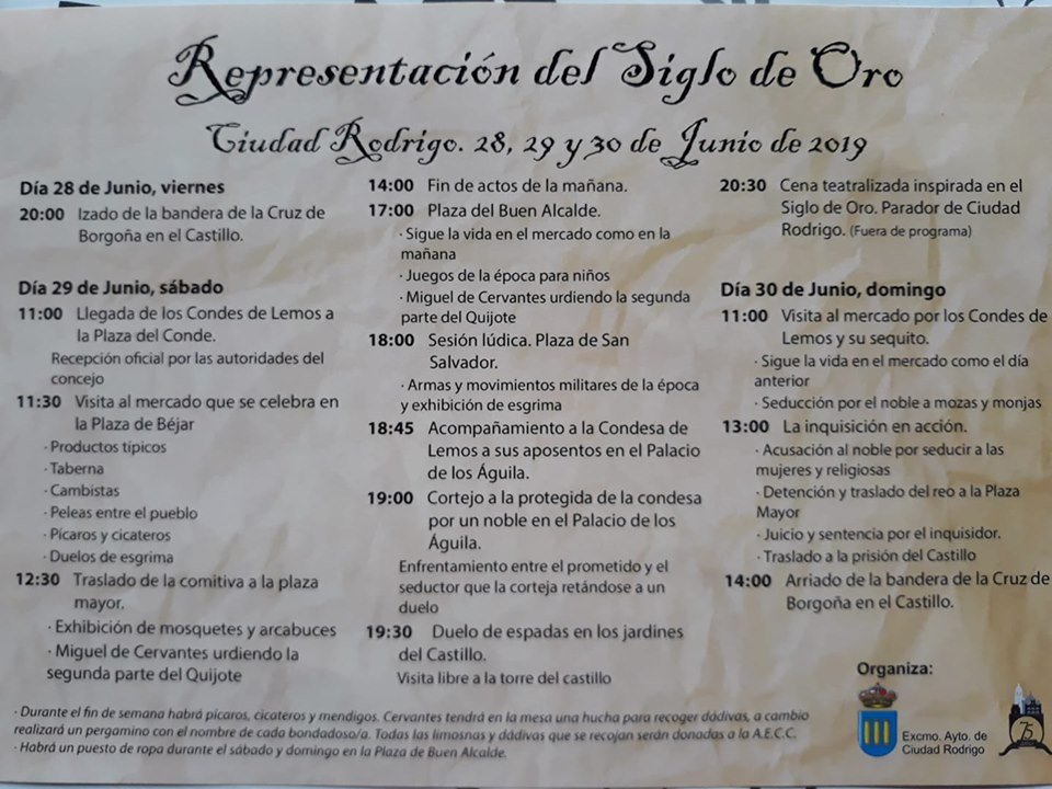 28, 29 y 30 de Junio representación del Siglo de Oro en Ciudad Rodrigo