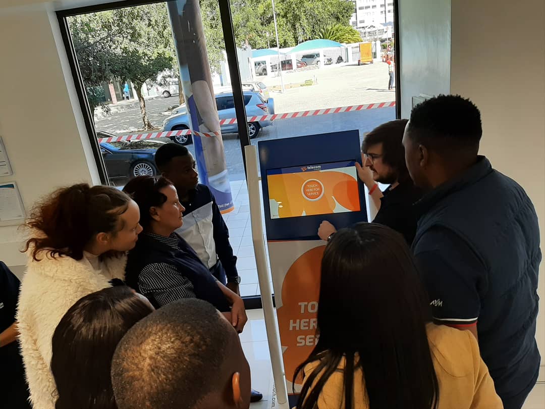 IntouchNam's tweet photo. Installation of #digital_signage and #queuing_system for @TelecomNamibia

Training is underway for staff members. Are you as excited to receive superlative customer service with the new technical initiatives from Intouch Interactive Marketing? 😎

#iQMS #DSS #IIM #Technology https://t.co/nOL5ktpMhl
