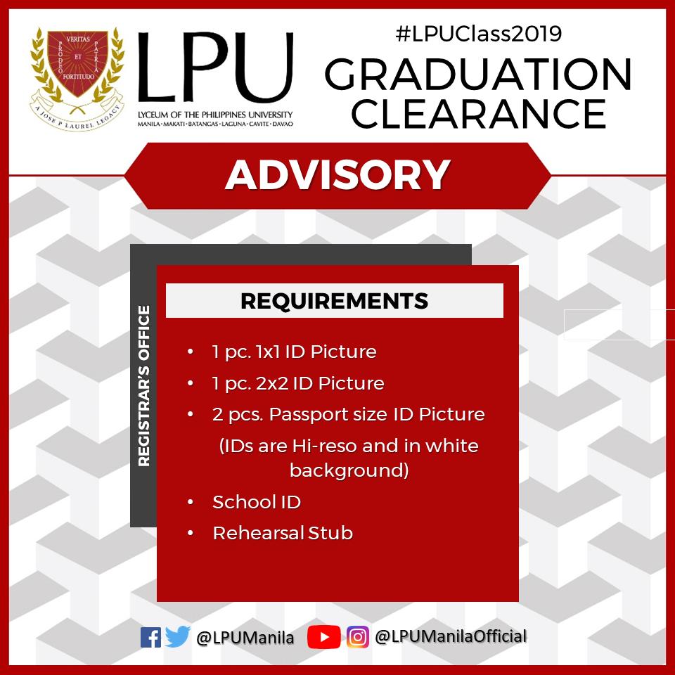 Clearance is now ongoing! Kindly check your schedule and requirements here #LPUClass2019

facebook.com/12000287470225…
