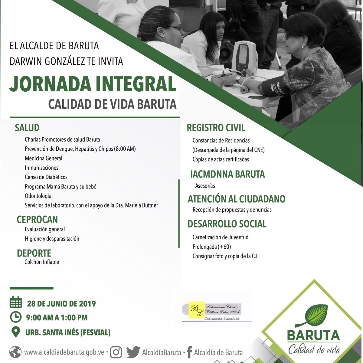 Este viernes #28Jun llega a #SantaInes nuestra #JornadaIntegral #CalidadDeVida acercándote los servicios médicos, veterinarios y jurídicos que necesitas

Te esperamos en Fesval desde las 9.00 am

¡Avísale a tus vecinos!