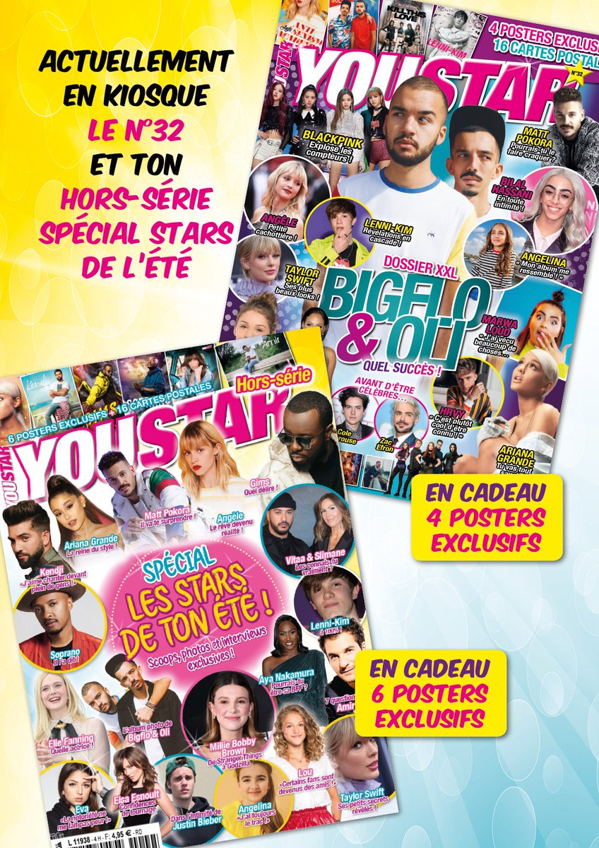 En plus de ton <a href="/YoustarMagazine/">YouStar magazine</a> dédié à Bigflo &amp; Oli, retrouve en kiosque le hors-série avec toutes tes stars préférées ! En bonus 6 posters exclusifs et 16 cartes postales !
