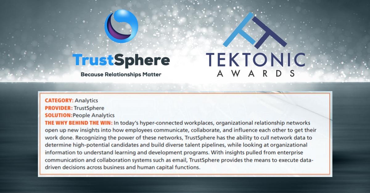 Another Win! This time it’s <a href="/HROToday/">HRO Today</a>’s 2019 TekTonic award recognizing #TrustSphere’s innovation in analytics at <a href="/SHRM/">SHRM</a>’s 2019 Conference in Las Vegas. Thank you HRO Today &amp; congrats to our fellow winners @KronosInc, <a href="/grokkerinc/">Grokkerinc</a>, <a href="/ApplywithAllyO/">AllyO</a>, @MontageTalent.

#HRTech #SHRM19