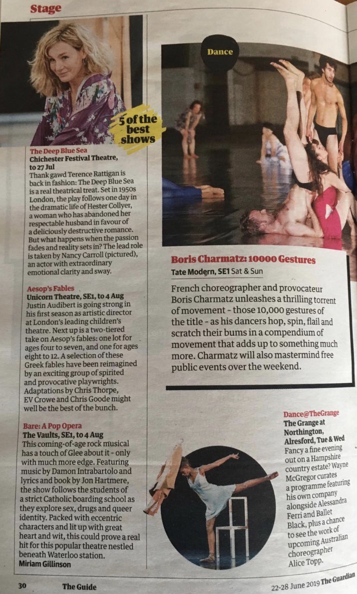 Wow! 😮 #BareLDN has been listed by <a href="/guardian/">The Guardian</a> in ‘5 of the best shows’ 

‘This could prove a real hit for this popular theatre nestled beneath Waterloo station’ 

👏👏👏👏

Find out for yourself! 👇🏾👇🏾👇🏾
thevaults.london/bare

 #bestshowever #guardian #NEWS #theatre #actor