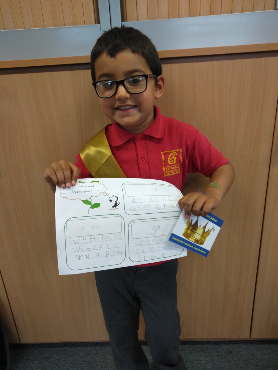 GrantonPrimary's tweet image. A well deserved gold card for amazing writing in reception this morning. Well done!  #leadingtheway #eyfsfun #growingplants