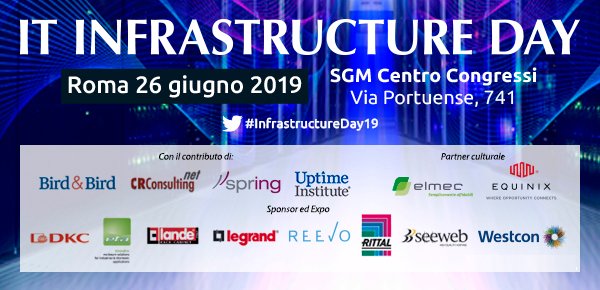 soiel_it's tweet photo. ✅Domani 26 #giugno #Roma: #InfrastructureDay19 #Datacenter #SoftwareDefinedIT
https://t.co/7fzQkqPOUf
Con: @twobirds, @CRConsultingnet, @Spring_CW, @UptimeInstitute, @ElmecTwitt, @EquinixIT, DKC, ETA, Lande, @Legrand, @reevo_cloud, @Rittal_IT, @seeweblive, @Westcon_Italy https://t.co/URDyllCWba