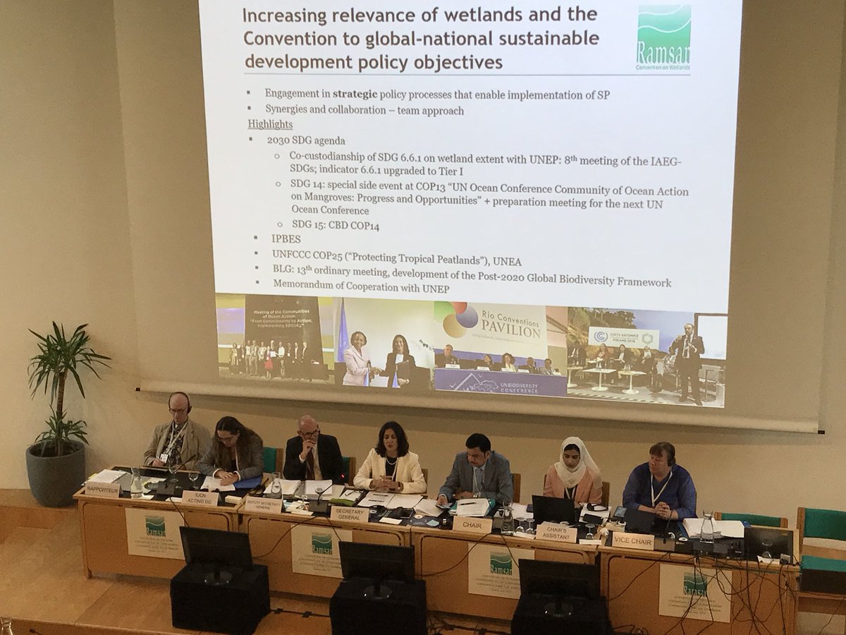 RamsarConv's tweet photo. Wetlands are disappearing 3x faster than natural forests. Wetlands are vital for #water #biodiversity#climateaction & #SDGs. Highlighting relevance of wetlands is a priority says @martharojasu1. #StandingCommittee57 https://t.co/sUKcKva6wO