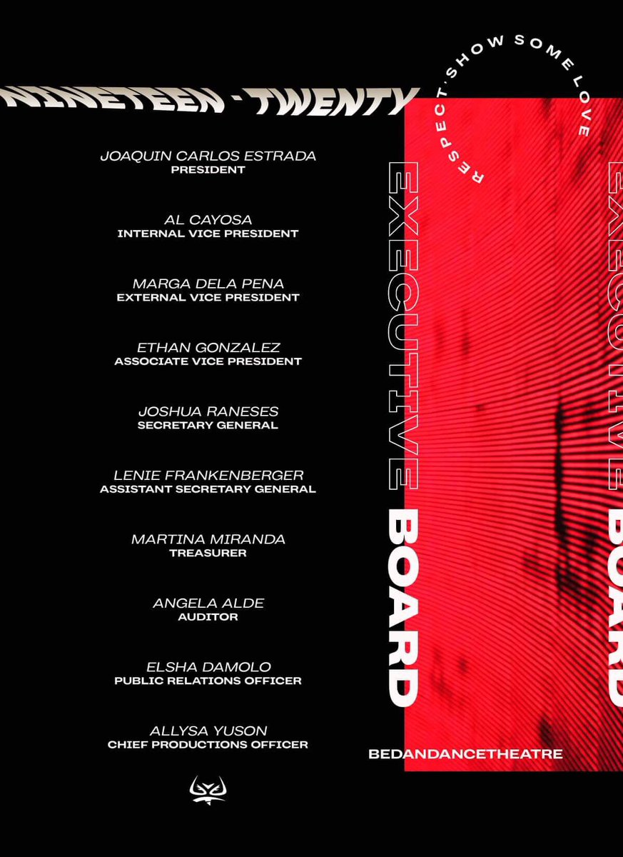 BDT_SanBeda's tweet image. [NINETEEN-TWENTY]

The Executive Board Officers of the Bedan Dance Theatre AY 2019 - 2020

Recruitment for the Production Team is still open until July 1. Email your CV&apos;s to bdtprodrec@gmail.com

#BDT
#RSSL