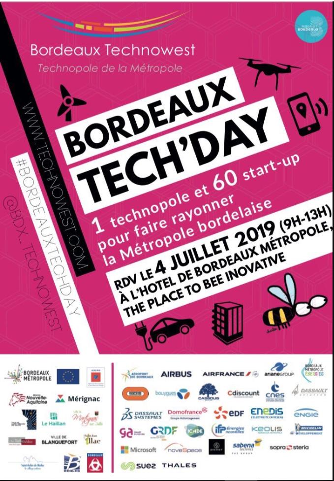 [#Event] J-8 avant le #BordeauxTechDay ! 60 #startups accompagnées par <a href="/Bdx_Technowest/">Bordeaux Technowest</a> ⚡️
5 thématiques :
🛰️ Aéronautique Spatial Défense
♻️ Eco-activités &amp; Foodtech
🏙️ Smart City
🏢 Bâtiment intelligent et immobilier
📱Commerce connecté
➡️ bit.ly/TW-TechDay19  🔥