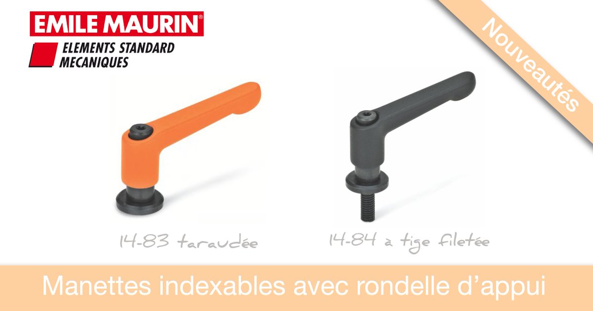 EmileMaurin_ESM's tweet photo. 📌NOUVEAUTÉS
2 nouvelles #manettes #indexables avec rondelle d'appui, viennent s'ajouter à notre gamme: la 14-83 taraudé et la 14-84 à tige filetée. Elles sont complémentaires pour une #manipulation de chaque côté de l'application utilisée.
➕de détails : https://t.co/k0draH54IA https://t.co/u0g2aJsEoS