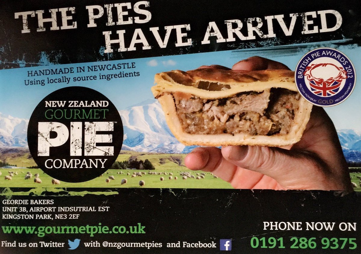 Hello are you missing New Zealand Pies or would like to give them a try? Get them in the UK now at  gourmetpie.co.uk  !! .Email us with the code FREEPIE to receive one free pie when you order six online. <a href="/FalconsRugby/">Falconsrugby</a> <a href="/ExeterChiefs/">Exeter Chiefs</a> <a href="/SaintsRugby/">Northampton Saints 😇</a> <a href="/gloucesterrugby/">Gloucester Rugby 🍒</a>