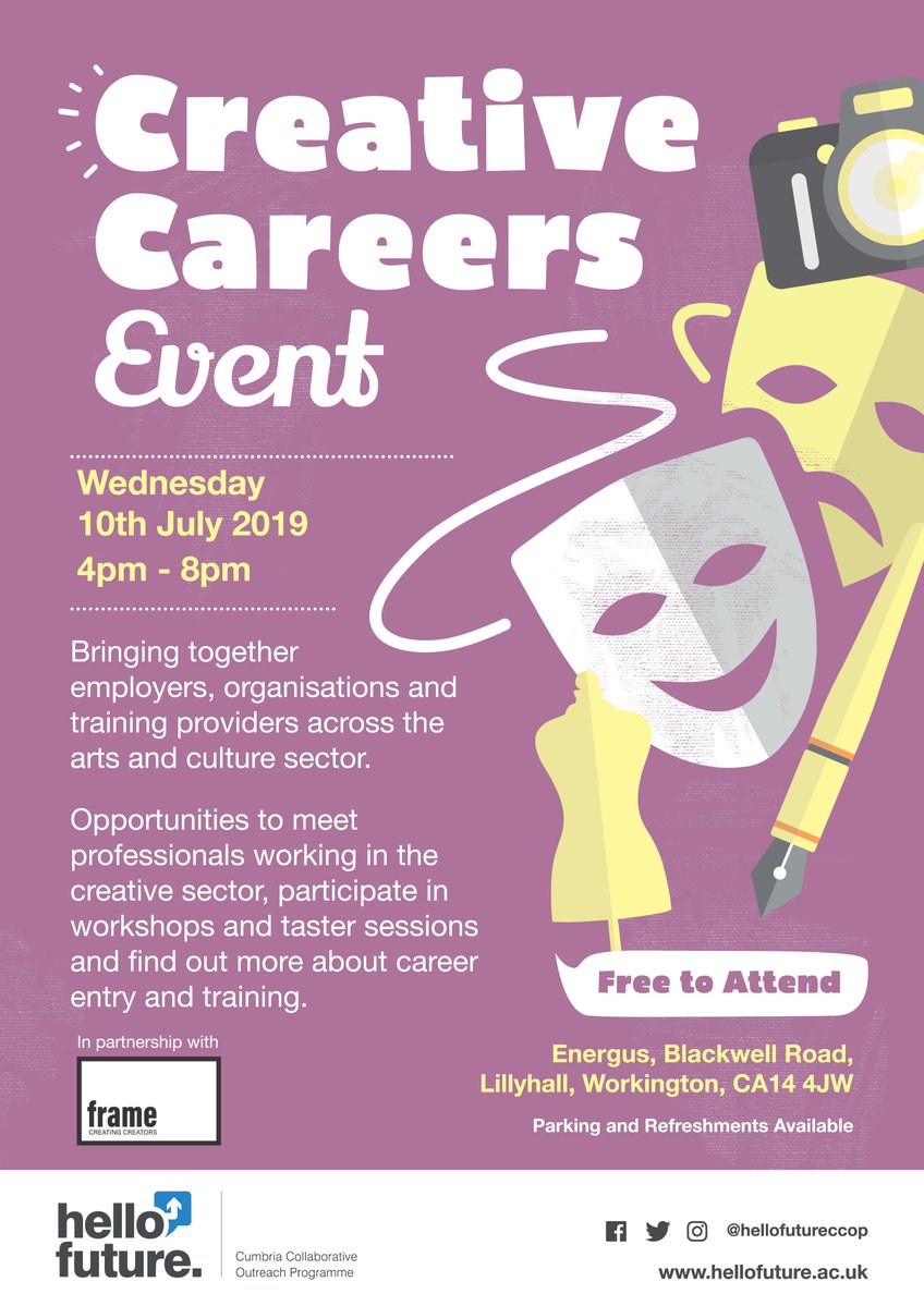 Very excited for this event!! Come along to find out more on careers in areas such as theatre, music, graphic design and film, as well as meeting representatives from universities and colleges!