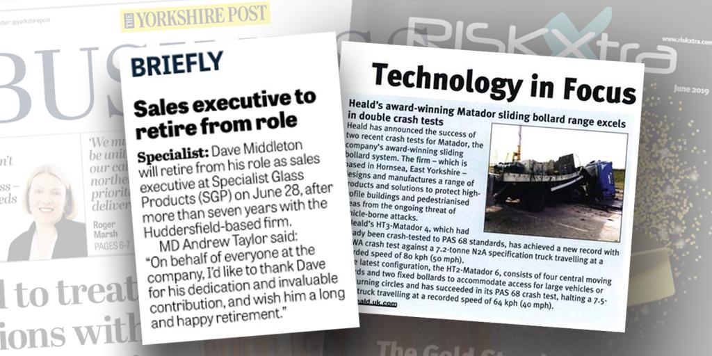 WeAreWildPR's tweet image. Great to see more news of @healduk's award-winning Matador sliding bollard in @RiskXtra. In other news, @SGP_Ltd's sales executive, David Middleton, retires on Friday after seven years with the company, thanks for covering @yorkshirepost 📰 #ClientPR #UKMfg #Retirement