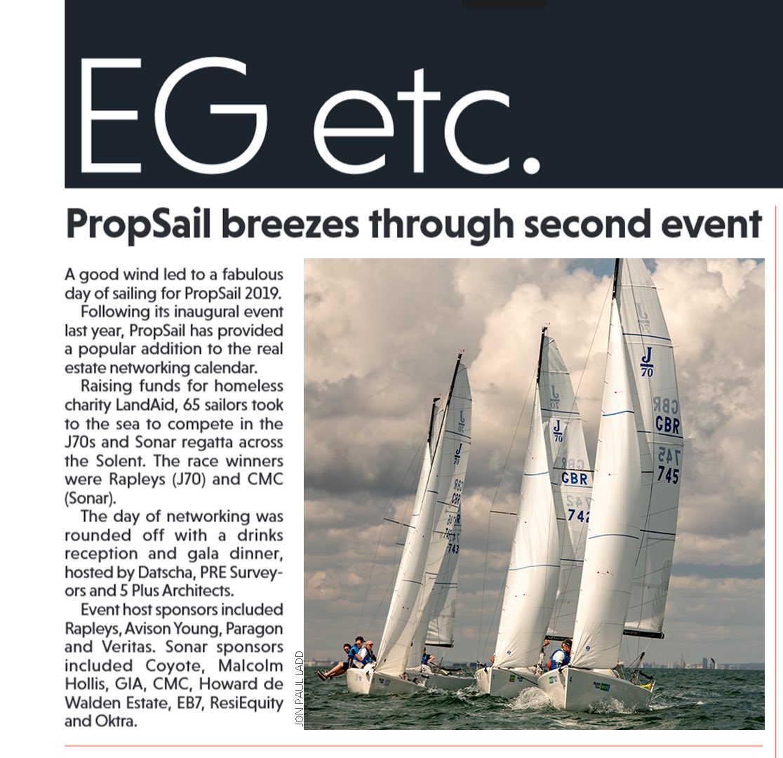 A huge thank you to <a href="/EstatesGazette/">EG</a> for the mention in this week’s magazine #propsail2019 - we are already planning a bigger and better 2020 event 👏🏼👏🏼