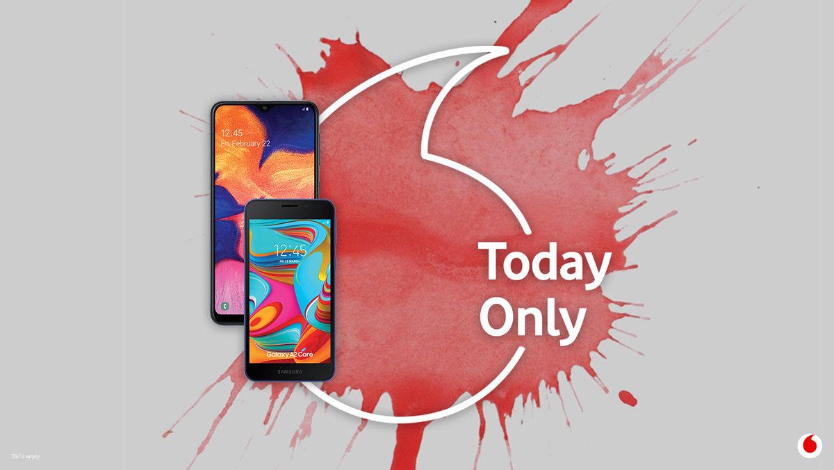 Vodacom's tweet photo. Back by popular demand #ForTodayOnly Get a Samsung Galaxy A10 plus a Samsung Galaxy A2 Core on a uChoose Flexi 125 plan, all for just R199 per month. Only available at https://t.co/XGM3StKaB0. Order online and get free delivery: https://t.co/1z2y4chhGd https://t.co/dens9tuJVo