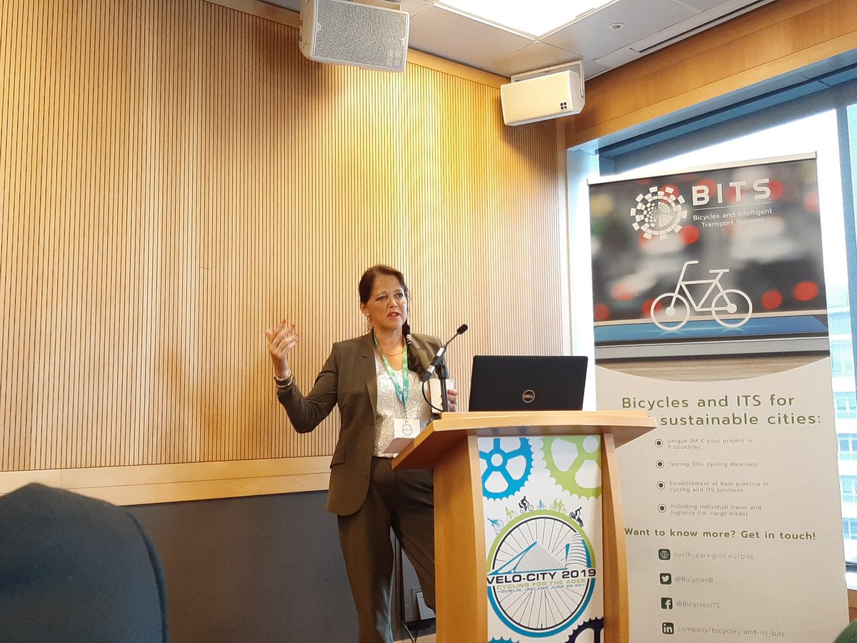 MegaBITS_EU's tweet photo. Marjolijn Boot presents the international #BITS project and asks for support collecting and using #ITSdata to improve #cycling infrastructure to get more people on #bikes @Velocity2019 https://t.co/bnBPM1o9Bu