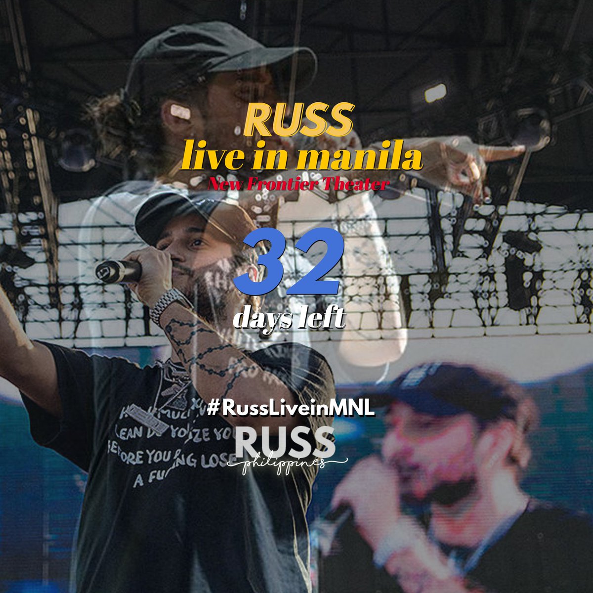 RussVPH's tweet photo. 32 DAYS LEFT -- BEFORE #RussLiveinMNL at New Frontier Theater! Get your tickets at any TicketNet Outlets or you can get it at https://t.co/LyWqeq973Q! Let's sing along with @russdiemon there! โฅ๏ธ https://t.co/A40apXenMg