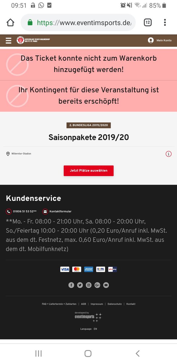 Also hier ist nix erschöpft..... außer <a href="/eventimDE/">Eventim (DE)</a> . Das doch Mist! Kein #saisonpaket für <a href="/fcstpauli/">FC St. Pauli</a> in der kommenden Saison 😥